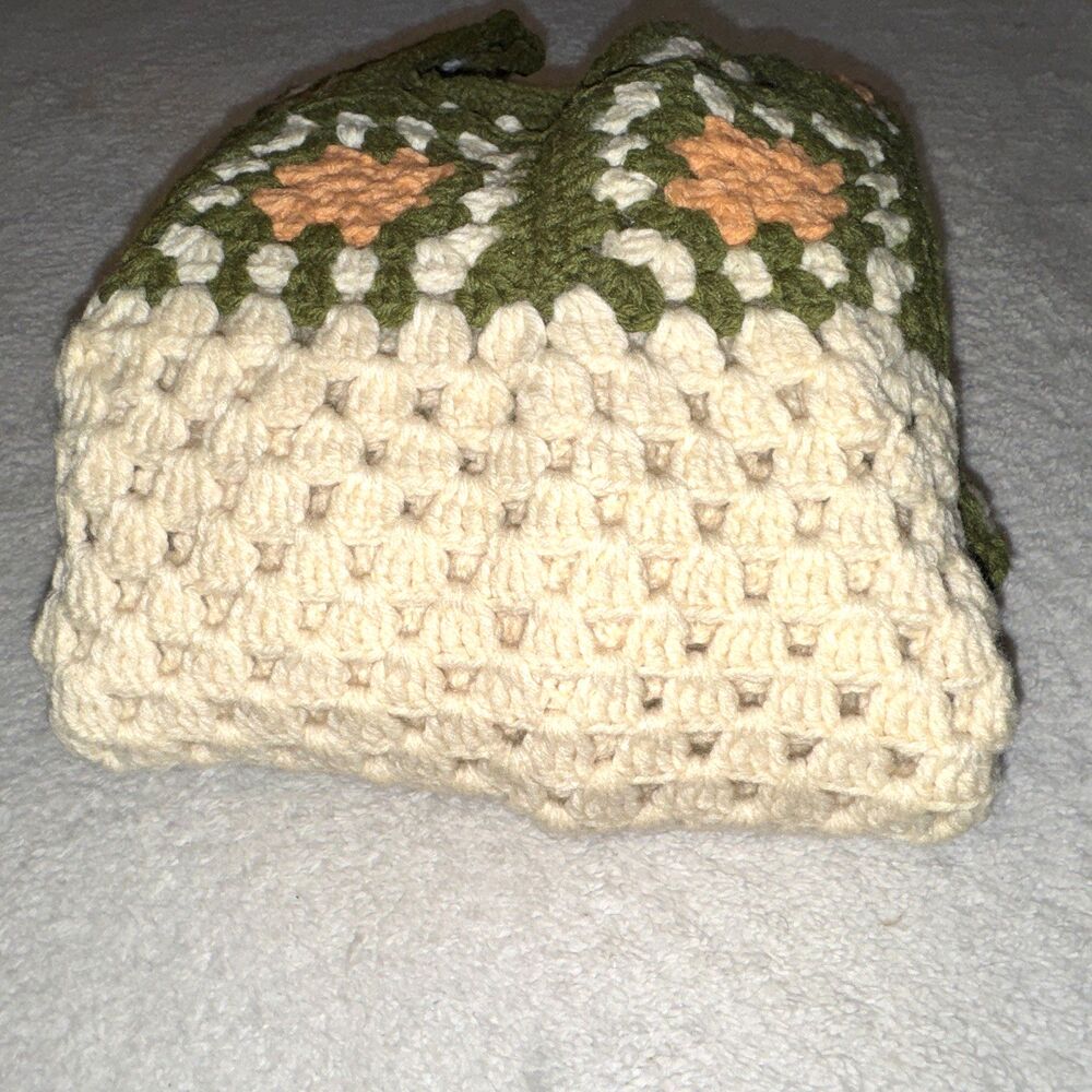 Handmade Crochet Jumper Dress L XL Granny Square Floral Country Green Boho - Picture 10 of 10